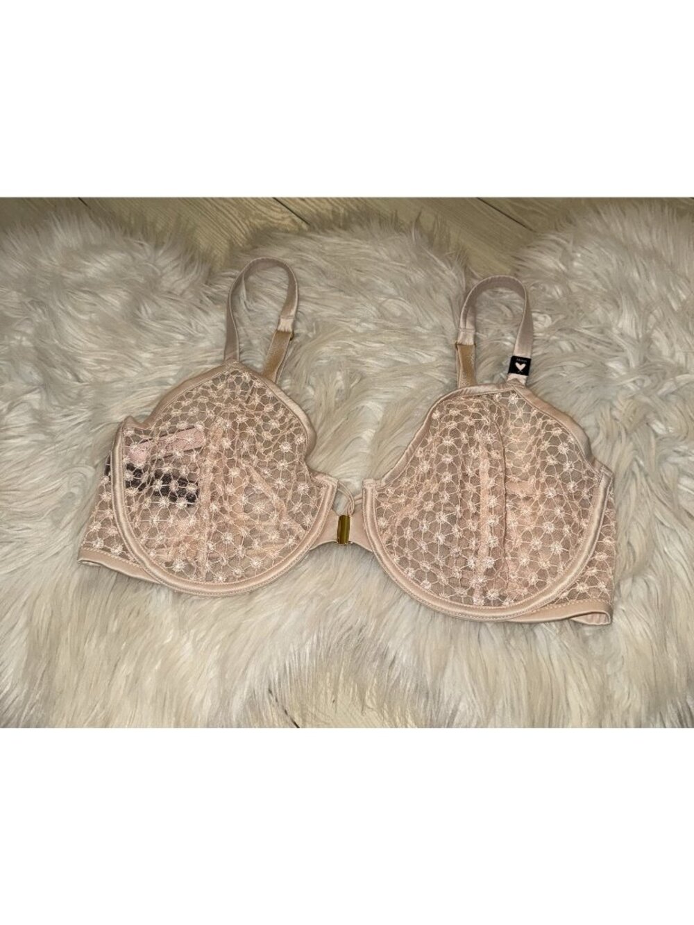 Victorias Secret Unlined Demi Bra Front Close Embroidered UW Womens 34DDD Beige